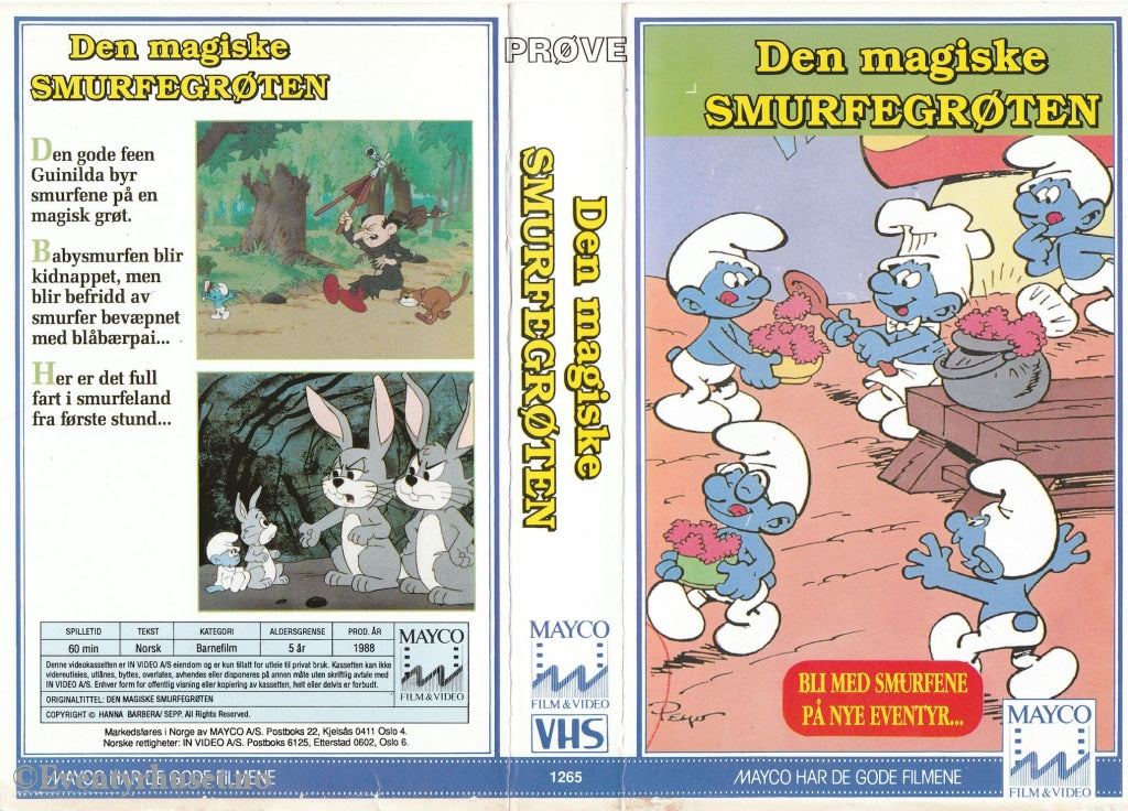 Download / Stream: Smurfene - Den Magiske Smurfegrøten (Smurfs). 1988. Vhs Big Box. Norwegian