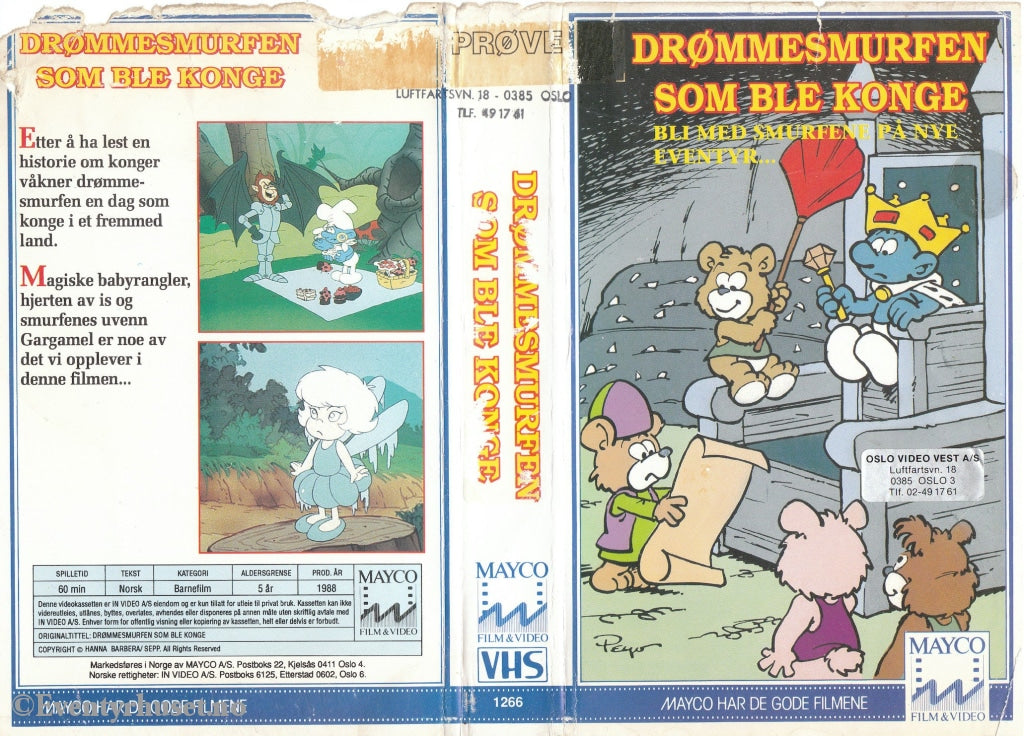 Download / Stream: Smurfene - Drømmesmurfen Som Ble Konge (Smurfs). 1988. Vhs Big Box. Norwegian