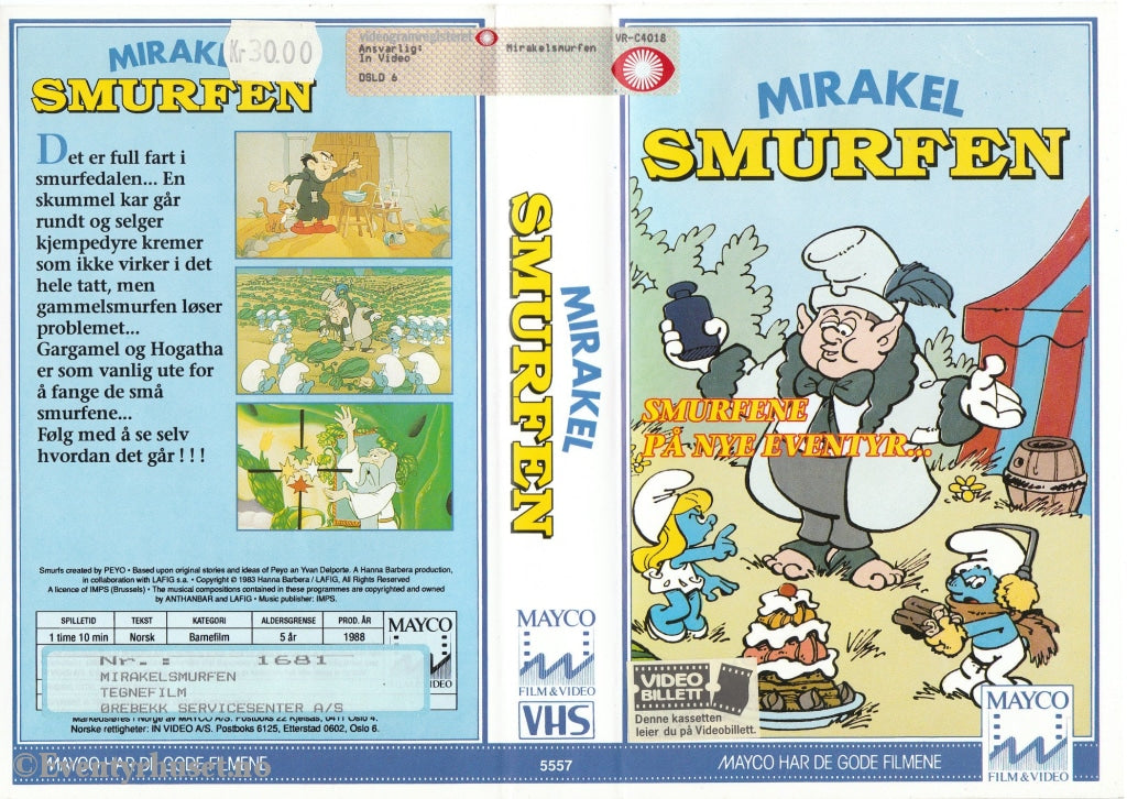 Download / Stream: Smurfene - Mirakelsmurfen (Smurfs). 1988. Vhs Big Box. Norwegian Subtitles.