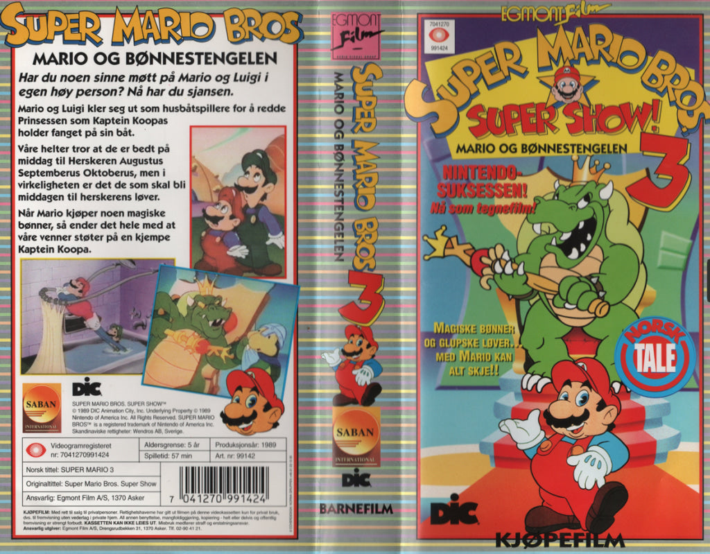 Download / Stream: Super Mario Bros Super Show! Vol. 3. Mario og bønnestengelen. 1989. VHS SB. Norwegian dubbing. VHS