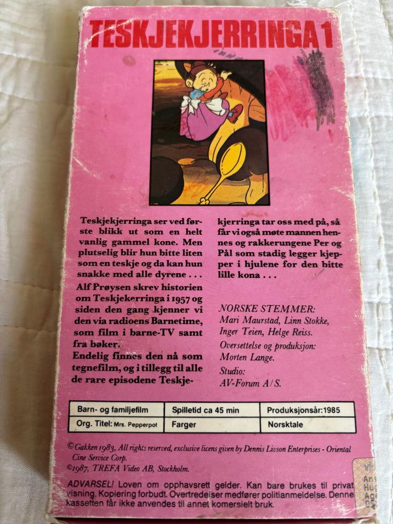 Download / Stream: Teskjekjerringa. Vol. 1. VHS SB Slipcase. Norwegian dubbing. VHS