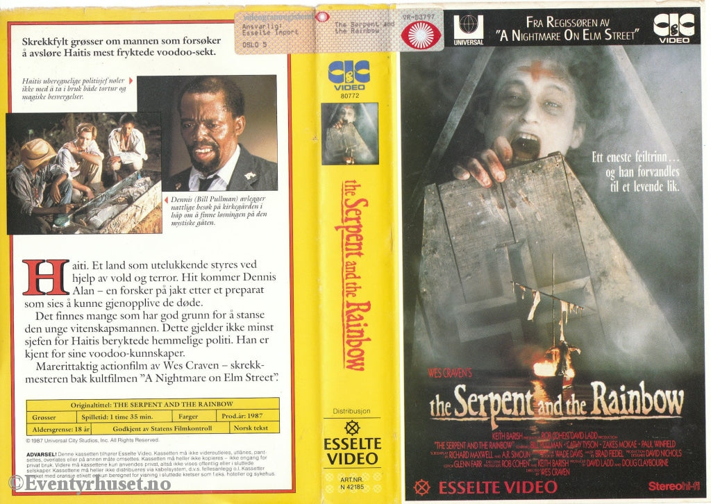 Download / Stream: The Serpent And Rainbow. 1987. Vhs Big Box. Norwegian Subtitles.