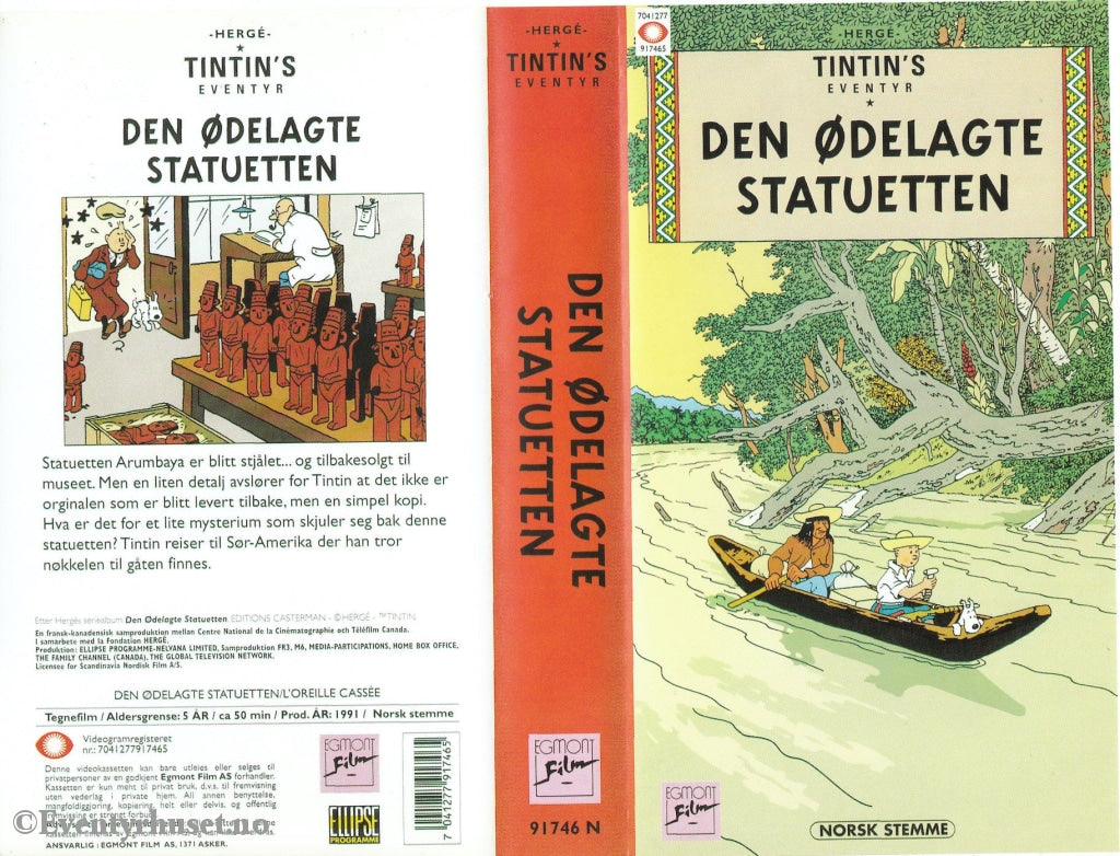 Download / Stream: Tintin - Den Ødelagte Statuetten. Vhs. Norwegian Dubbing. Vhs