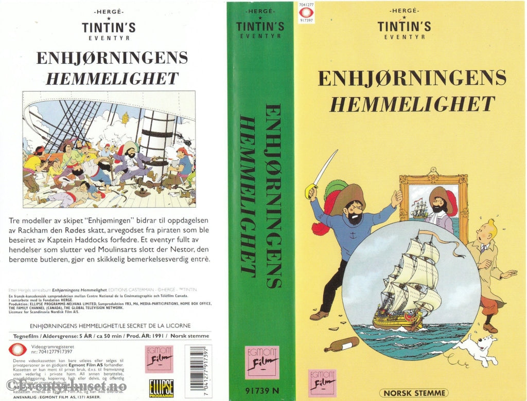 Download / Stream: Tintin - Enhjørningens Hemmelighet. Vhs. Norwegian Dubbing. Vhs