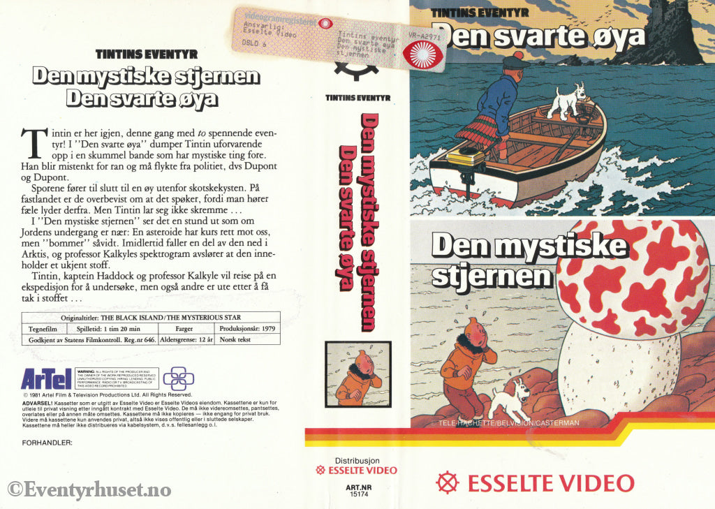 Download / Stream: Tintin´s Eventyr: Den Svarte Øya Mystiske Stjernen. 1979. Vhs Big Box. Norwegian