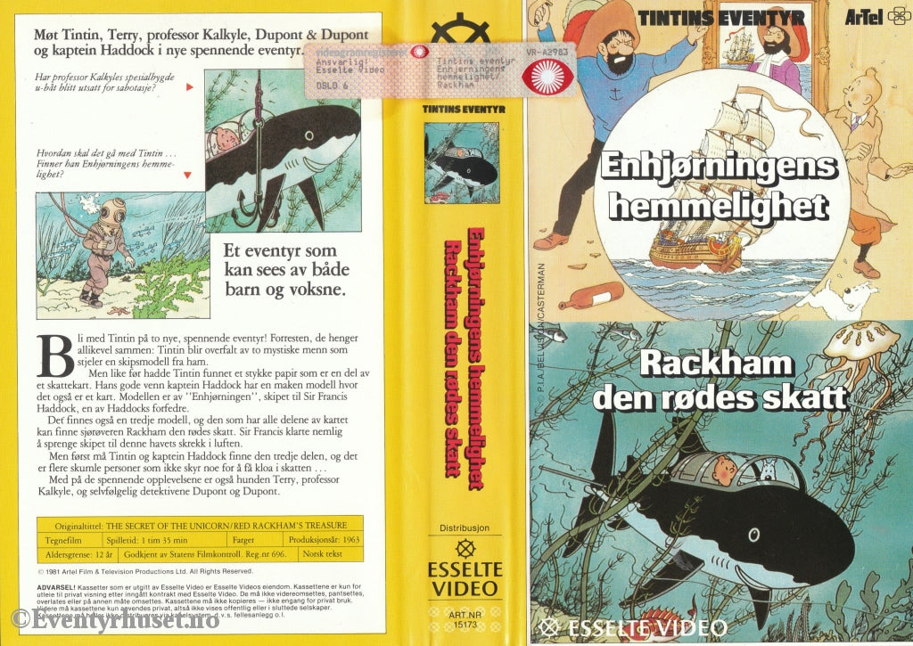 Download / Stream: Tintin´s Eventyr: Enhjørningens Hemmelighet Rackham Den Rødes Skatt. 1981. Vhs
