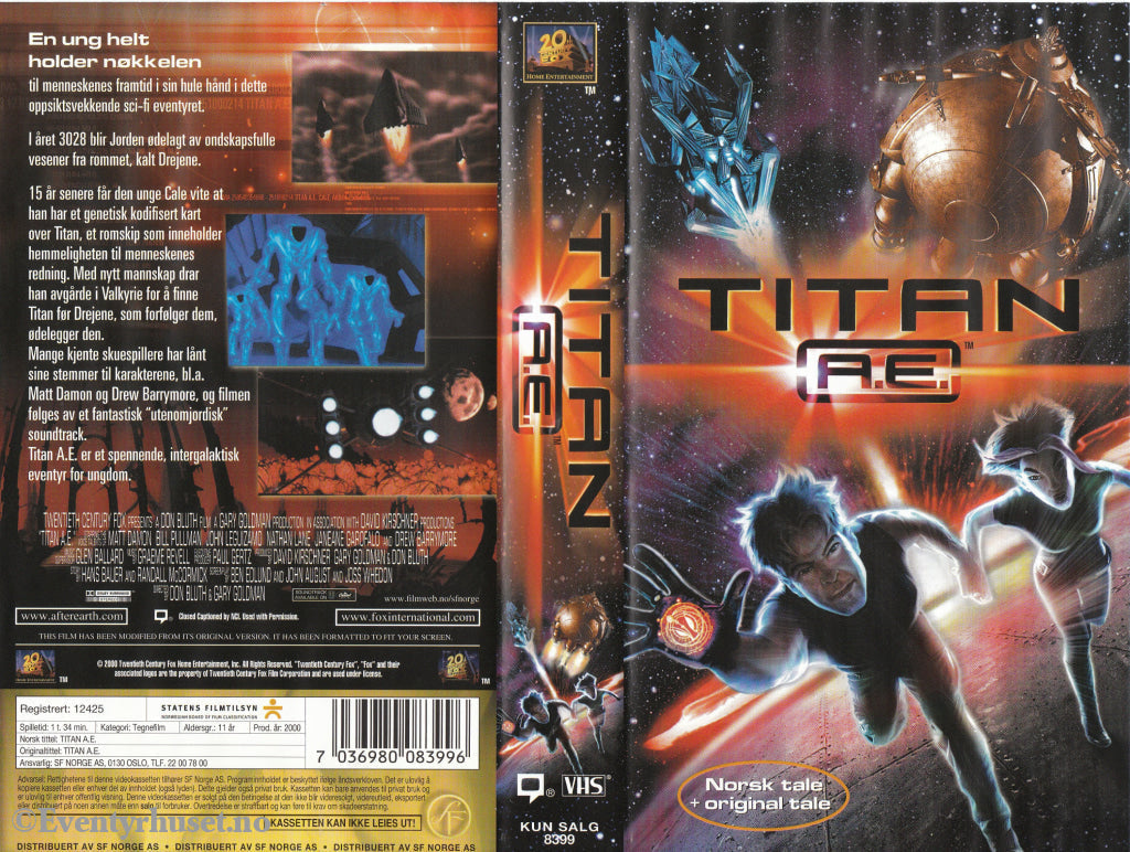 Download / Stream: Titan A. E.. Vhs. Norwegian Dubbing. Vhs