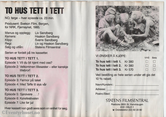 Download / Stream: To hus tett i tett - og vi som bor her. 1985. VHS Big Box. Norwegian. VHS