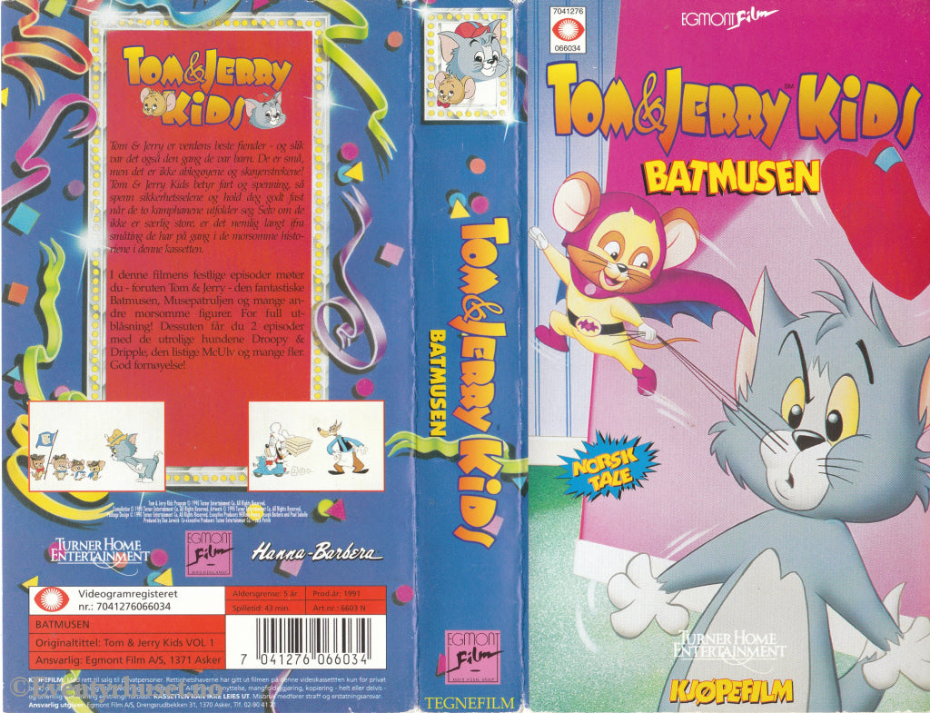 Download / Stream: Tom & Jerry Kids. Vol. 1. Batmusen. 1991. VHS SB. Norwegian dubbing. VHS