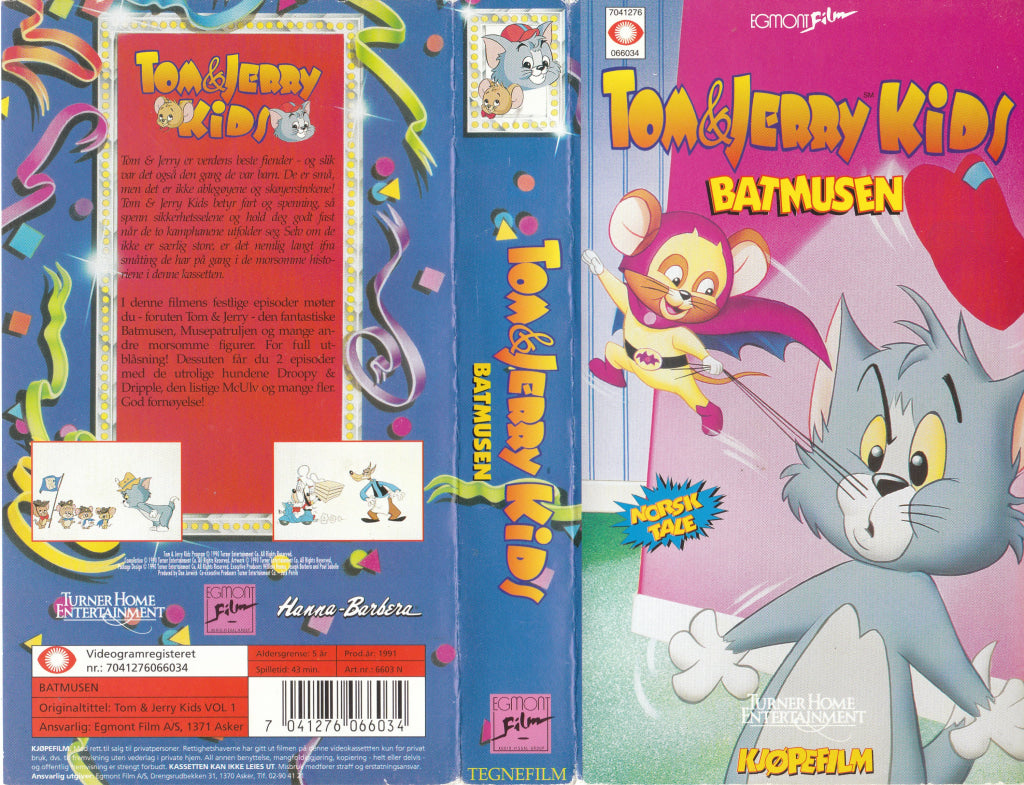 Download / Stream: Tom & Jerry Kids. Vol. 1. Batmusen. 1991. VHS SB. Norwegian dubbing. VHS