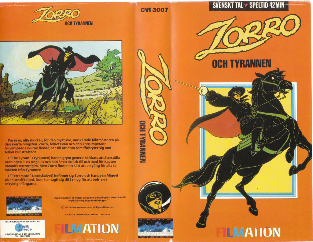 Download / Stream: Zorro och Tyrannen. 1981. VHS SB. Swedish dubbing. VHS