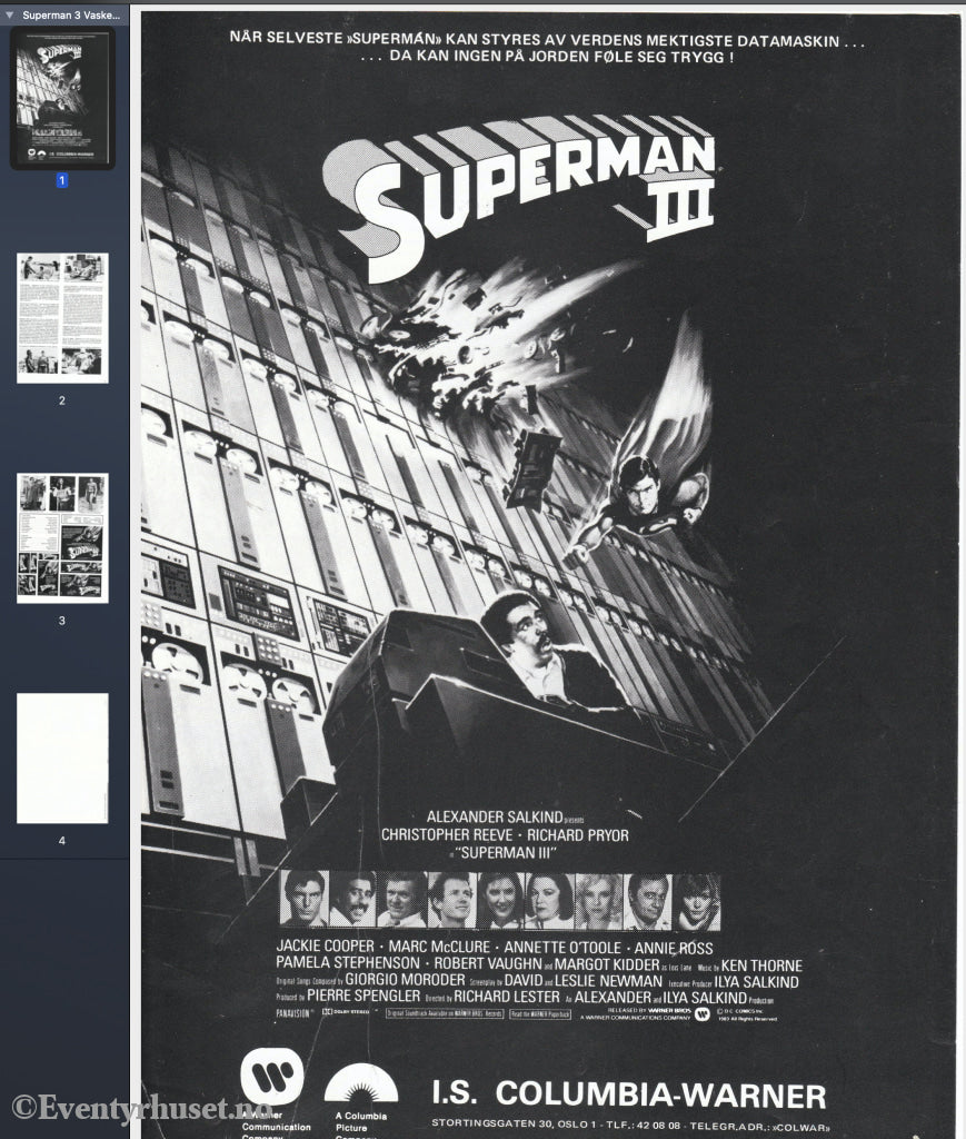 Download: Superman 3. Unik Brosjyre På 4 Sider Med Norsk Tekst. Digital Fil I Pdf-Format.