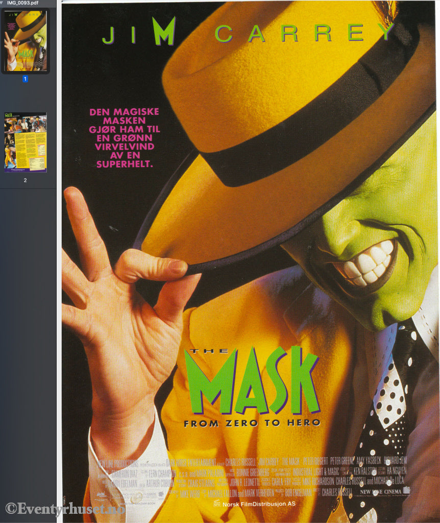 Download: The Mask - From Zero To Hero. Unik Brosjyre På 2 Sider Med Norsk Tekst (Vaskeseddel).