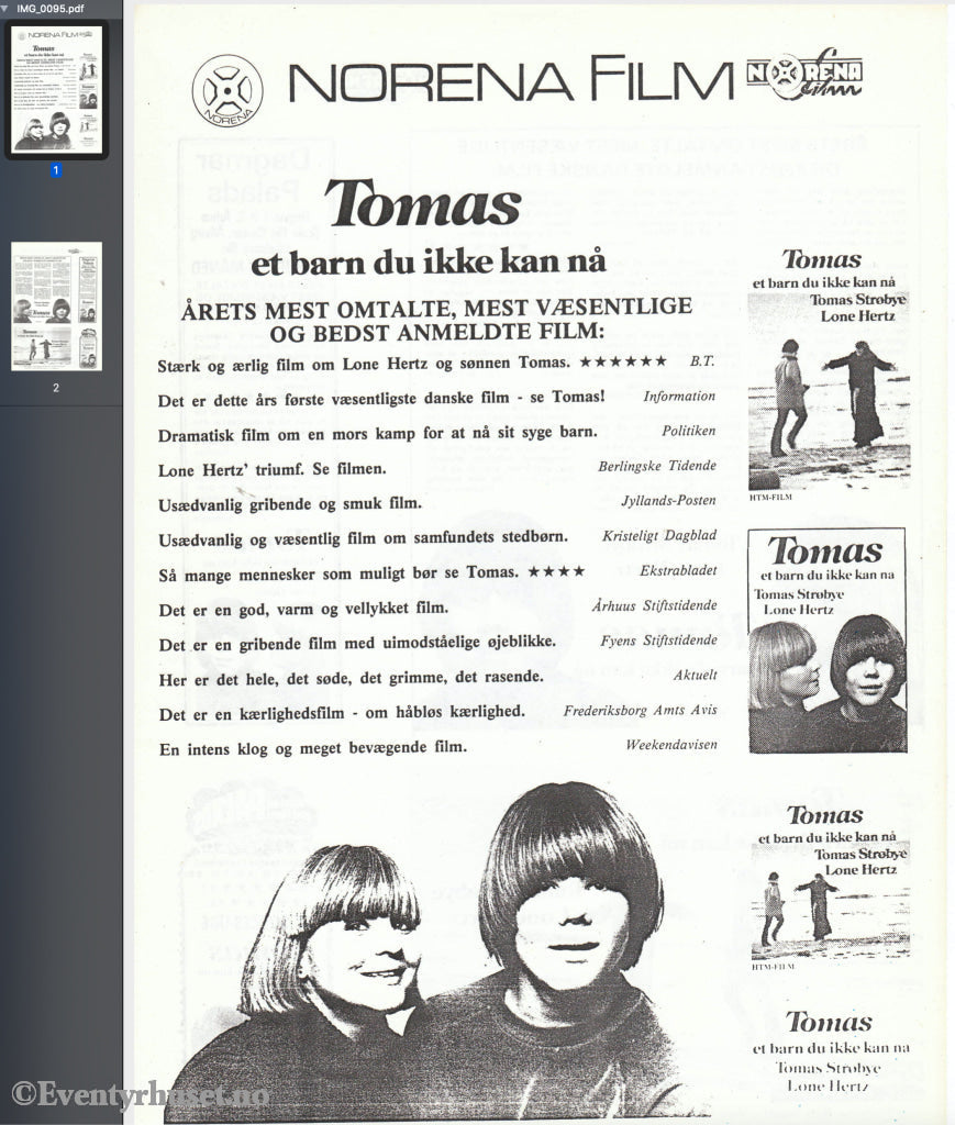 Download: Tomas - Et Barn Du Ikke Kan Nå. Unik Brosjyre På 2 Sider Med Norsk Tekst (Vaskeseddel).