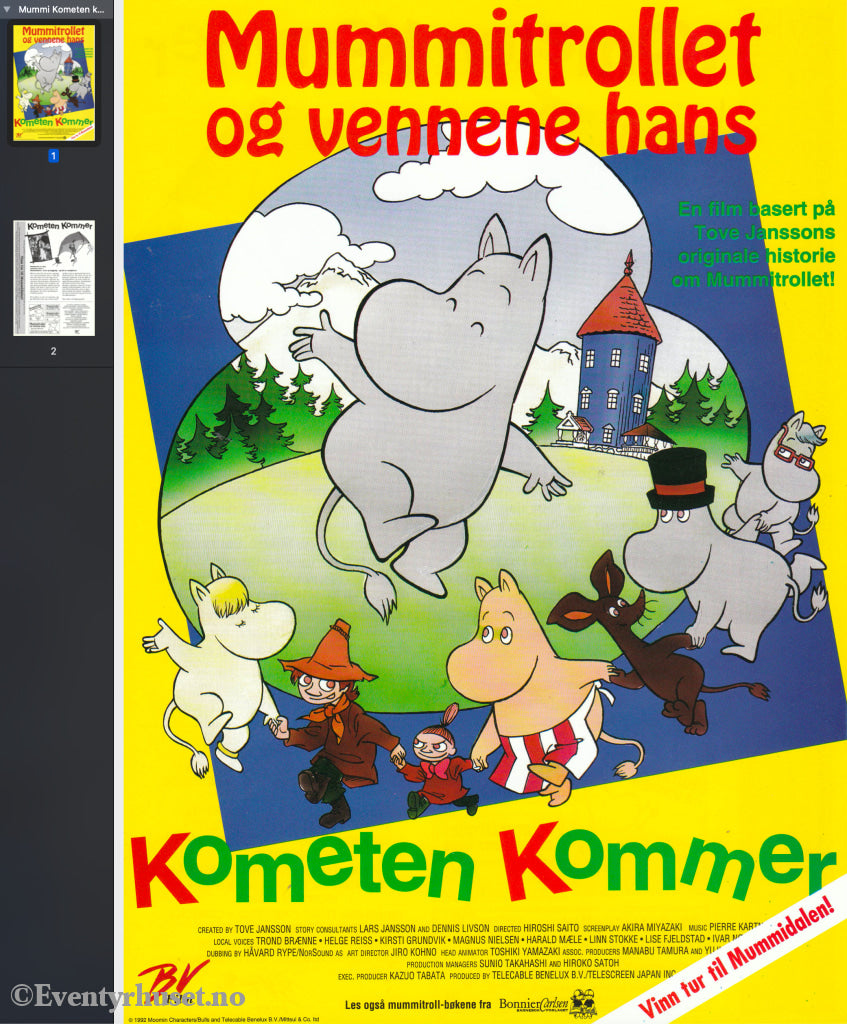 Download: Tove Jansson´s Mummitrollet - Kometen Kommer. Unik Brosjyre På 2 Sider Med Norsk Tekst