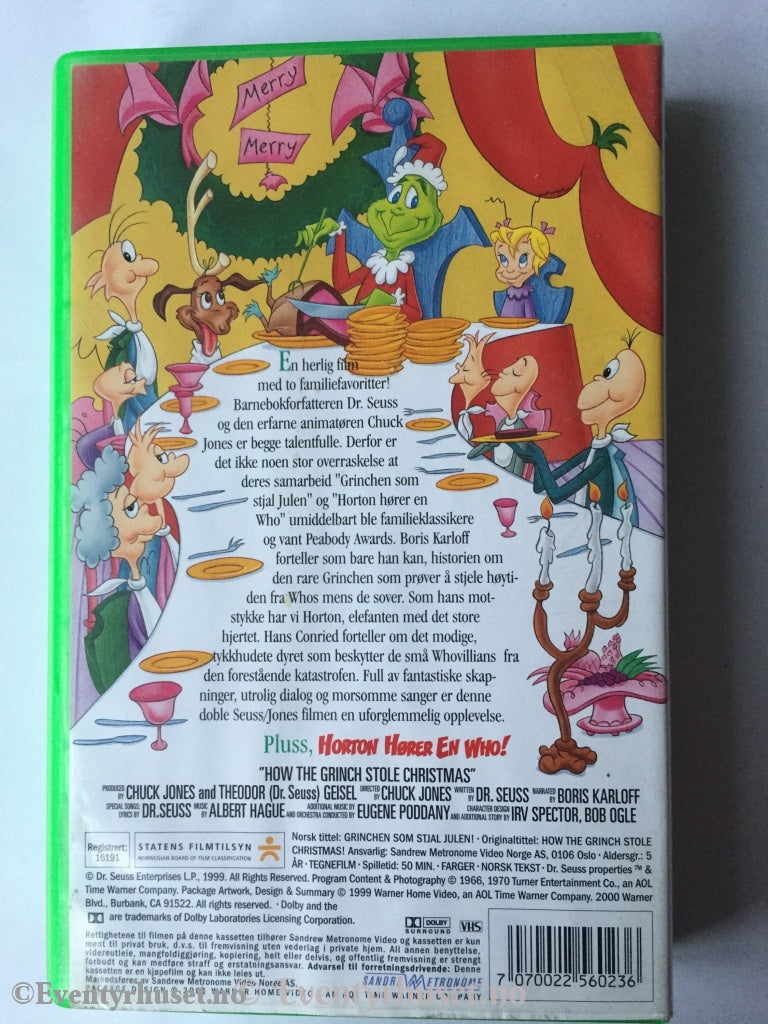 Dr. Seuss Grinchen Som Stjal Julen! 1999. Vhs. Vhs