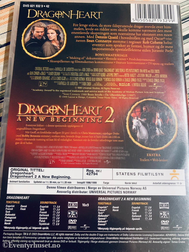 Dragonheart. 1996/1999. Dvd Samleboks.