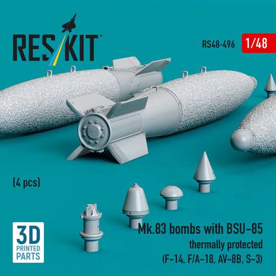 Mk.83 bombs with BSU-85 thermally protected (4 pcs) (F-14, F/A-18, AV-8B, S-3) (3D printed)