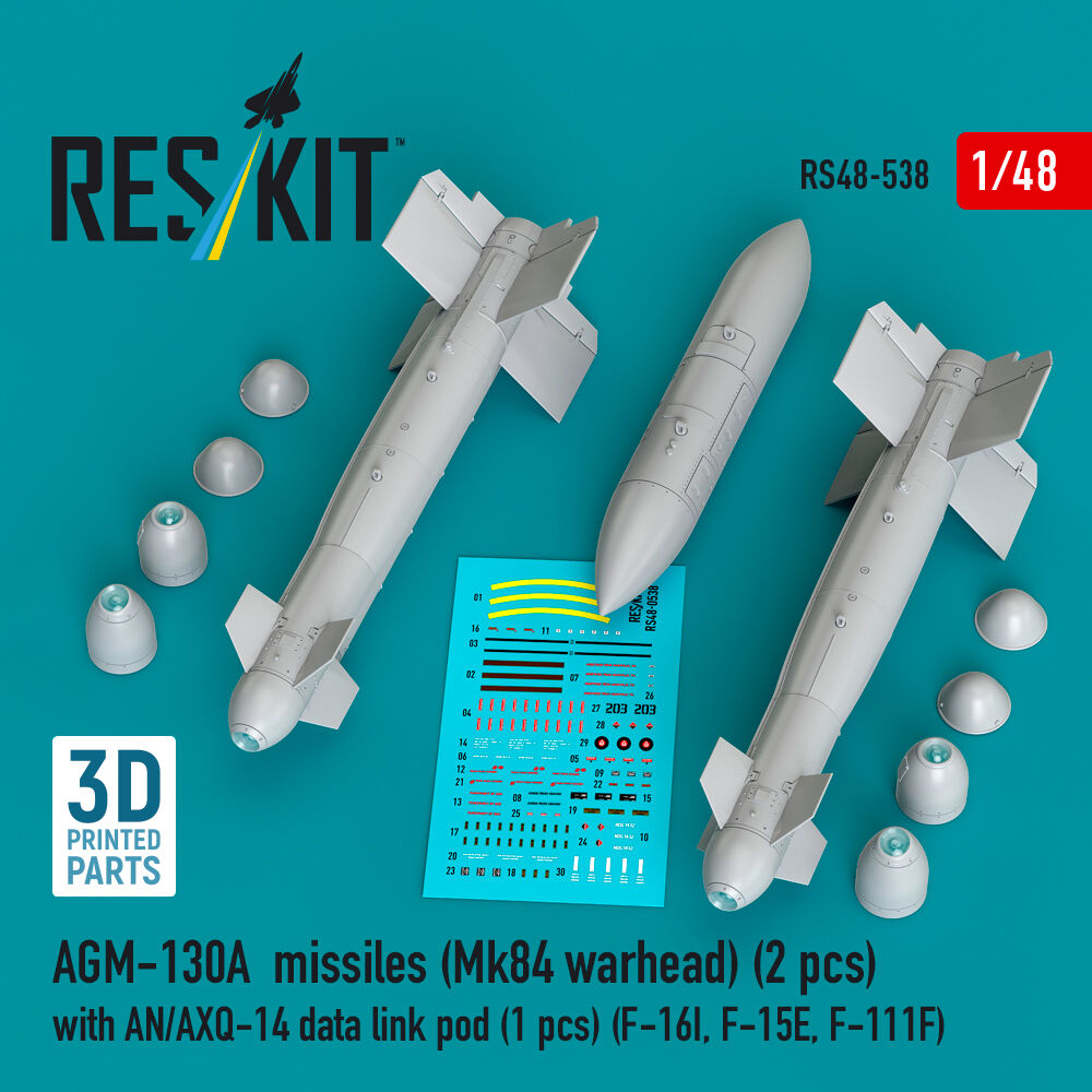AGM-130A missiles (2 pcs) (Mk84 warhead) with AN/AXQ-14 data link pod (1 pcs) (F-16I, F-15E, F-111F) (3D Printed)
