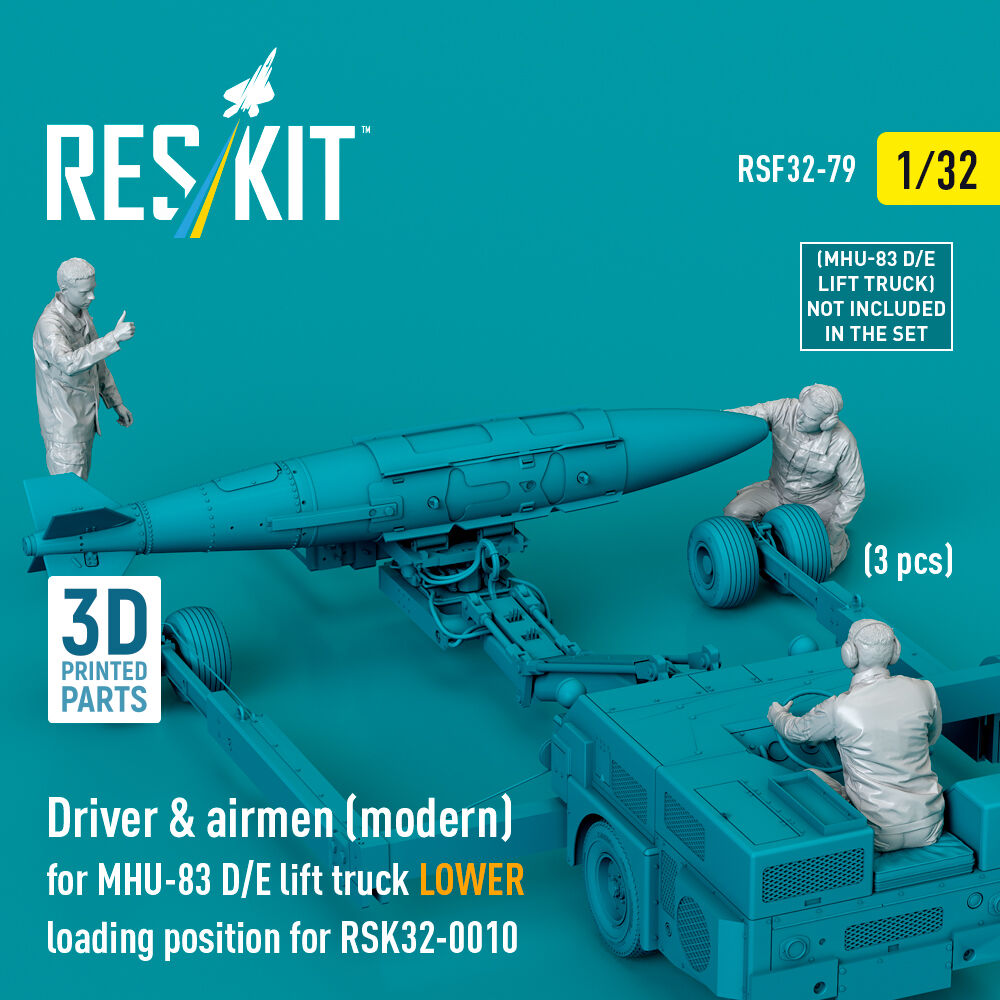 Driver & airmen (modern) (3 pcs) (MHU-83 D/E lift truck LOWER loading position for RSK32-0010) (3D Printed)