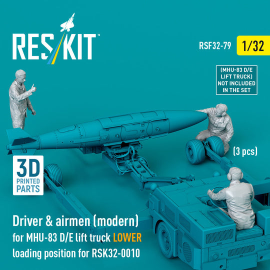 Driver & airmen (modern) (3 pcs) (MHU-83 D/E lift truck LOWER loading position for RSK32-0010) (3D Printed)