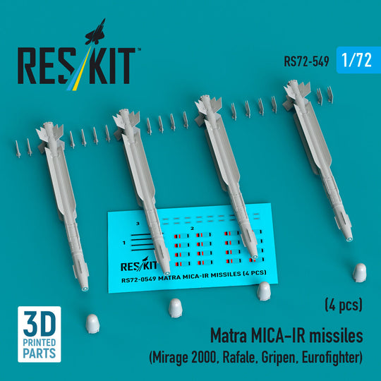 Matra MICA-IR missiles (4 pcs) (Mirage 2000, Rafale, Gripen, Eurofighter) (3D Printed)