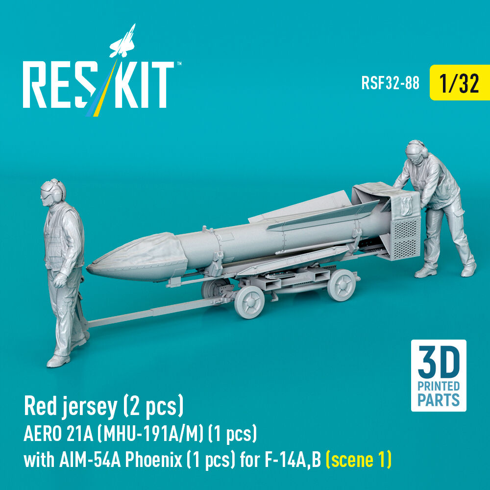 Red jersey (2 pcs) AERO 21A (MHU-191A/M) (1 pcs) with AIM-54A Phoenix (1 pcs) for F-14A,B (scene 1) (3D Printed)