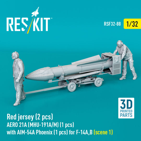 Red jersey (2 pcs) AERO 21A (MHU-191A/M) (1 pcs) with AIM-54A Phoenix (1 pcs) for F-14A,B (scene 1) (3D Printed)