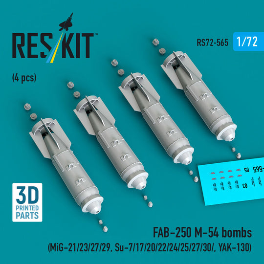FAB-250 ?-54 bombs (4 pcs) (MiG-21/23/27/29, Su-7/17/20/22/24/25/27/30/ YAK-130) (3D Printed)