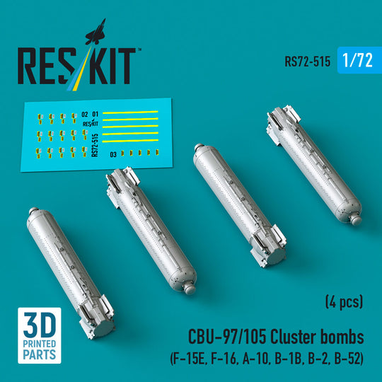 CBU-97/105 cluster bombs (4 pcs) (F-15E, F-16, A-10, B-1B, B-2, B-52) (3D Printed)