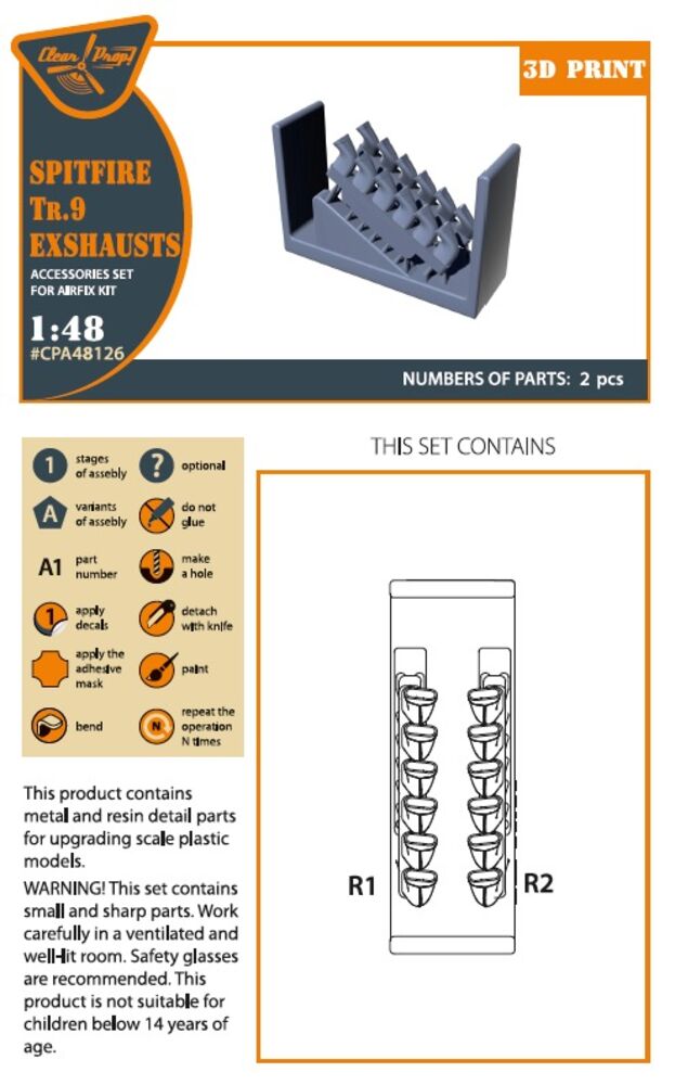 Spitfire Tr.9 exhausts for Airfix kit