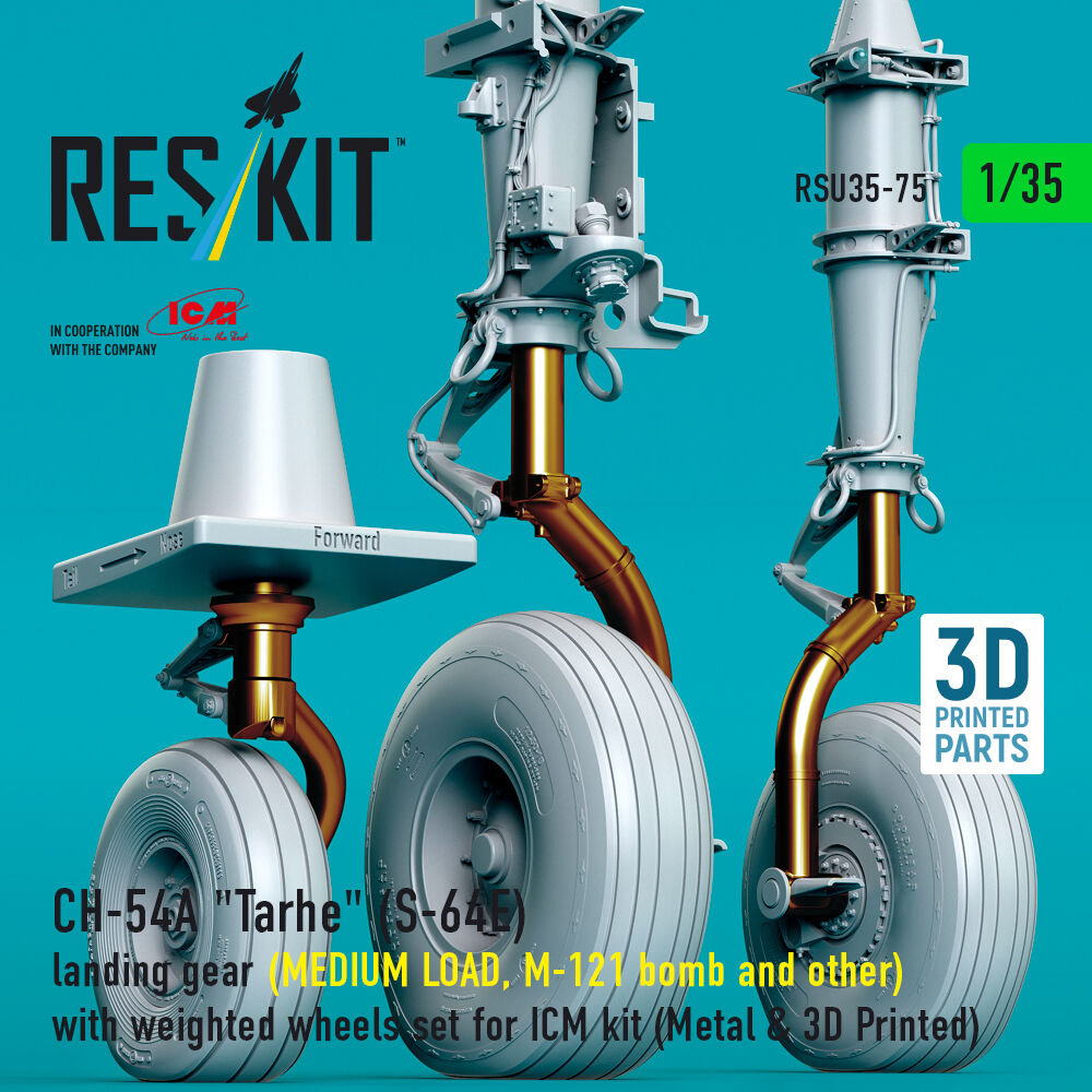 CH-54A Tarhe(S-64E) landing gear (MEDIUM LOAD, M-121 bomb and other) with weighted wheels set for ICM kit (Metal & 3D Printed)