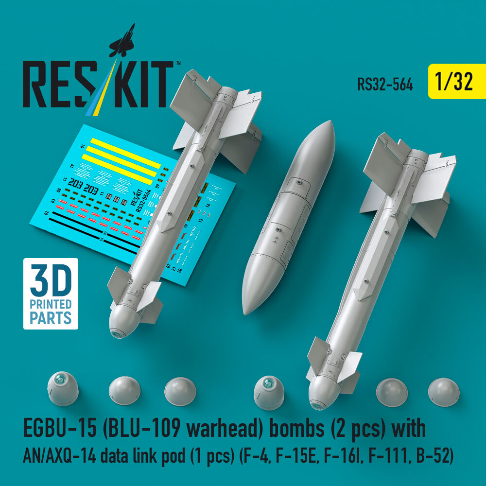 EGBU-15 (BLU-109 warhead) bombs (2 pcs) with AN/AXQ-14 data link pod (1 pcs) (F-4, F-15E, F-16I, F-111, B-52) (3D Printed)
