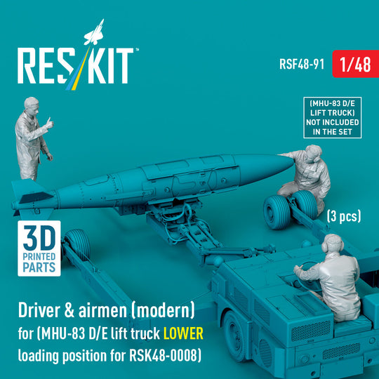 Driver & airmen (modern) (3 pcs) (MHU-83 D/E lift truck LOWER loading position for RSK48-0008) (3D Printed)