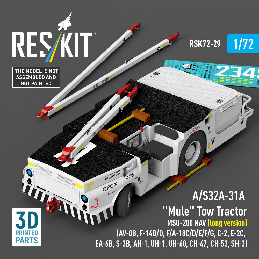 A/S32A-31A Mule Tow Tractor MSU-200 NAV (long version) (AV-8B, F-14B/D, F/A-18C/D/E/F/G, C-2, E-2?, EA-6B, S-3B, AH-1, UH-1, UH-60, CH-47, CH-53, SH-3) (3D Printed model kit)