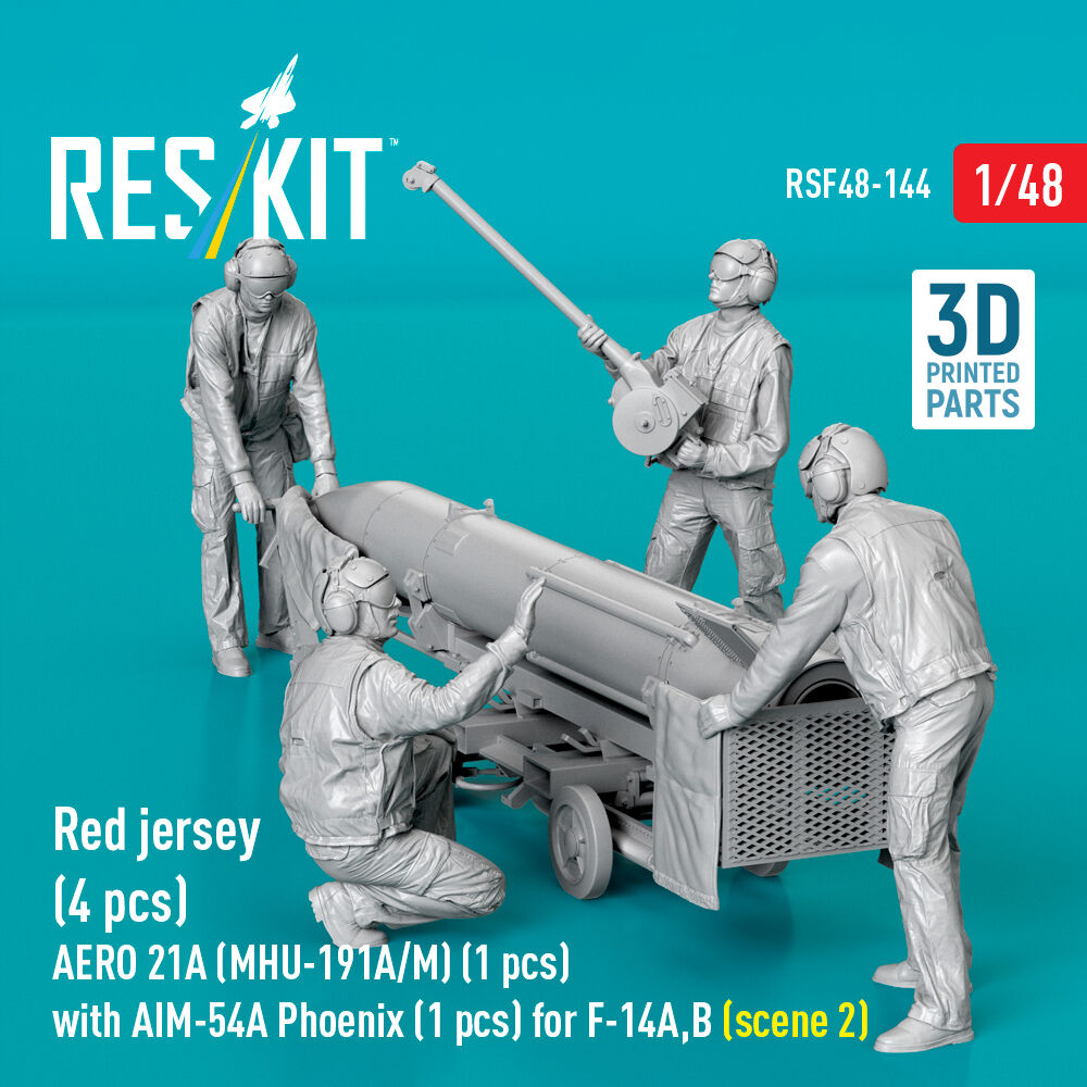 Red jersey (4 pcs) AERO 21A (MHU-191A/M) (1 pcs) with AIM-54A Phoenix (1 pcs) for F-14A,B (scene 2) (3D Printed)