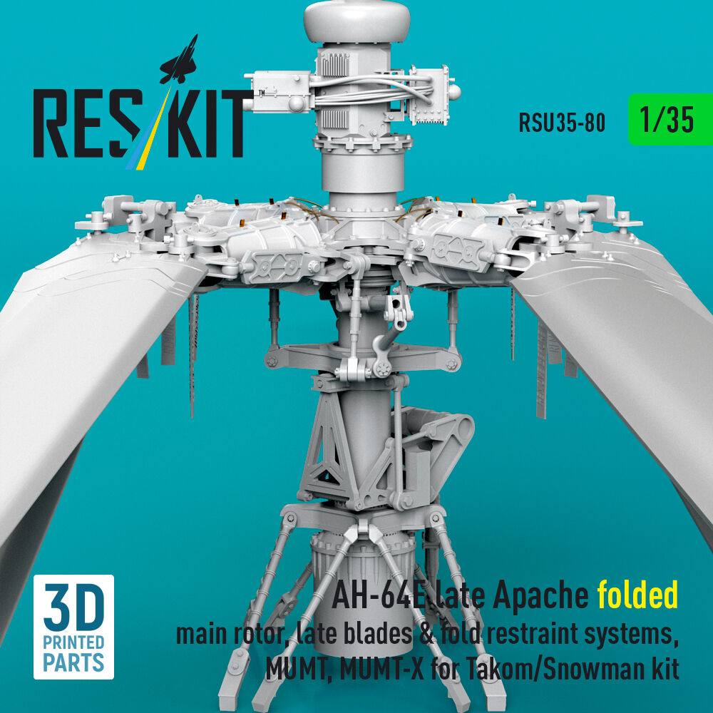 AH-64E late Apache folded main rotor, late blades & fold restraint systems, MUMT, MUMT-X for Takom/Snowman kit (3D Printed)