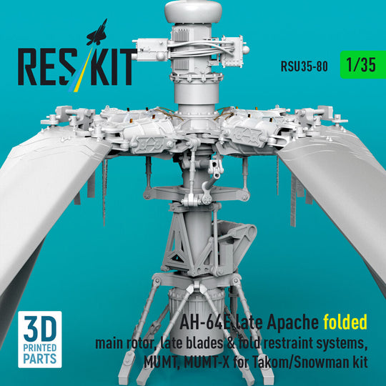 AH-64E late Apache folded main rotor, late blades & fold restraint systems, MUMT, MUMT-X for Takom/Snowman kit (3D Printed)