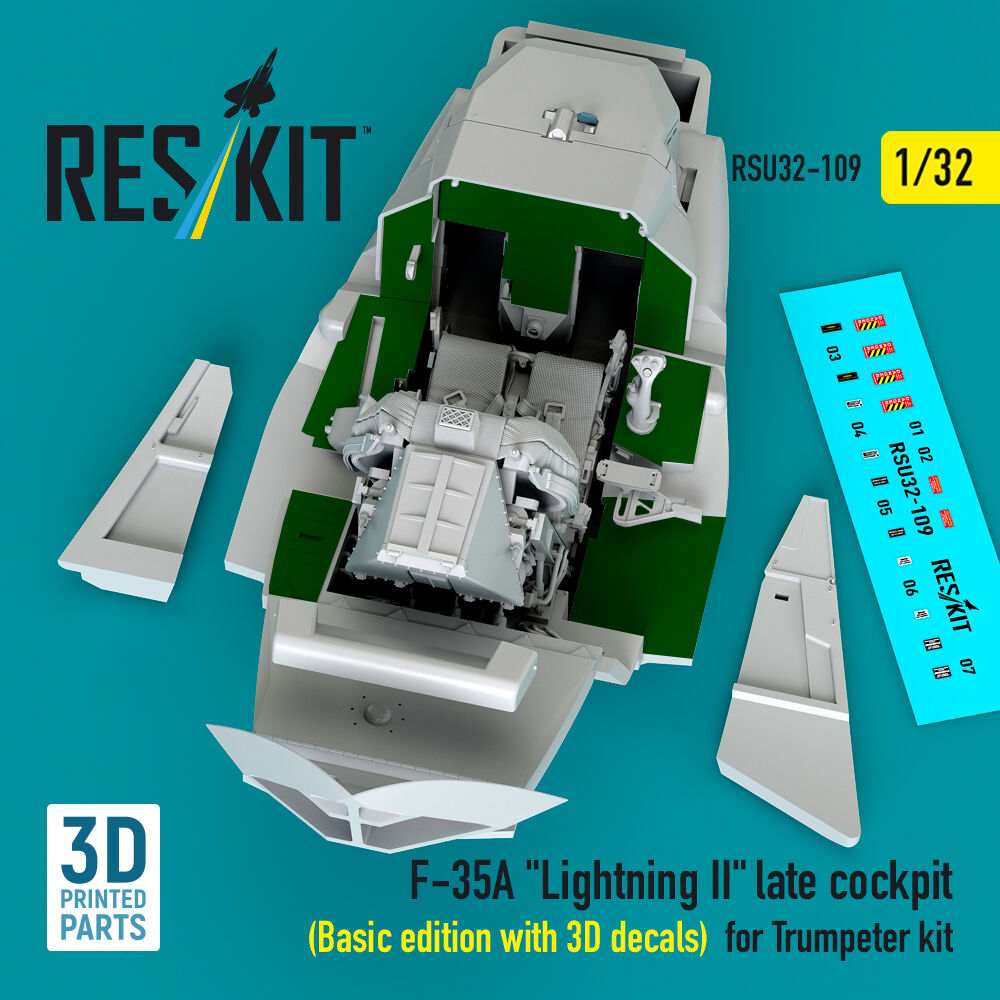 F-35A Lightning II late cockpit (Basic edition with 3D decals) for Trumpeter kit (3D Printed)