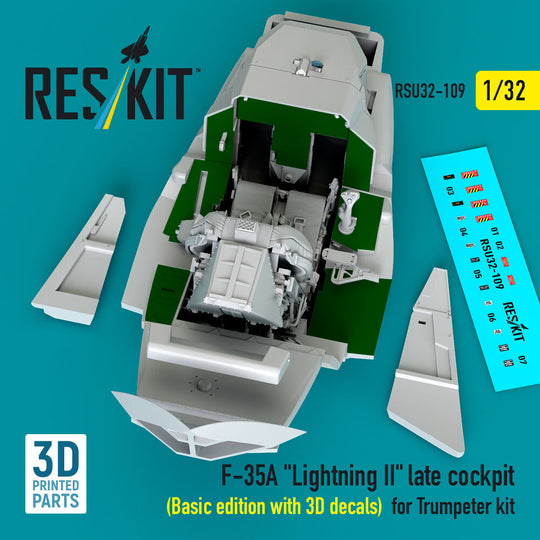 F-35A Lightning II late cockpit (Basic edition with 3D decals) for Trumpeter kit (3D Printed)