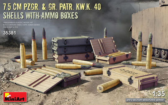 7.5 cm Pzgr. & Gr. Patr. Kw.K. 40  Shells with Ammo Boxes