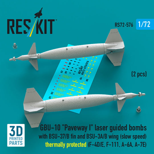 GBU-10 Paveway I laser guided bombs with BSU-37/B fin and BSU-3A/B wing (slow speed) thermally protected (2 pcs) (F-4D/E, F-111, A-6A, A-7E) (3D Printed)