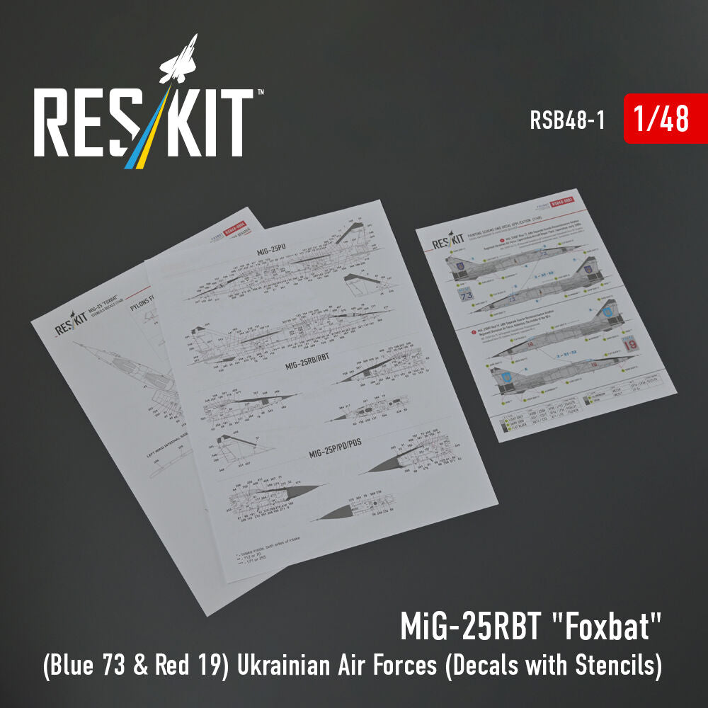 MiG-25RBT Foxbat (Blue 73 & Red 19) Ukrainian Air Forces (Decals with Stencils)
