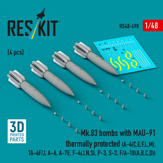Mk.83 bombs with MAU-91 thermally protected (4 pcs) (A-4(C,E,F,L,M), TA-4F/J, A-6, A-7E, F-4(J,N,S), P-3, S-3, F/A-18(A,B,C,D)) (3D printed)