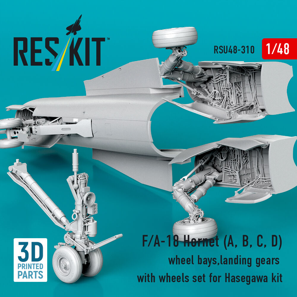 F/A-18 Hornet (A, B, C, D) wheel bays, landing gears with wheels set for Hasegawa kit (3D Printed)