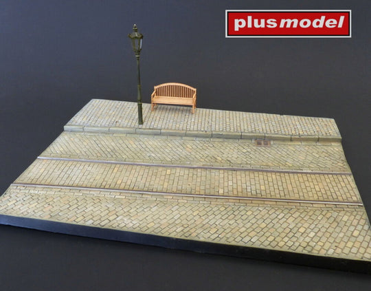 Display base - Cobblestone street wit tram tracks