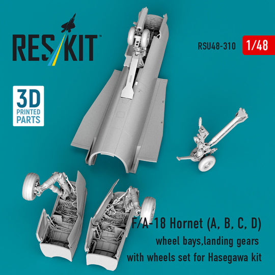 F/A-18 Hornet (A, B, C, D) wheel bays, landing gears with wheels set for Hasegawa kit (3D Printed)