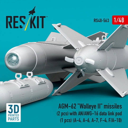 AGM-62 Walleye II missiles (2 pcs) with AN/AWG-16 data link pod (1 pcs) (A-4, A-6, A-7, F-4, F/A-18) (3D Printed)