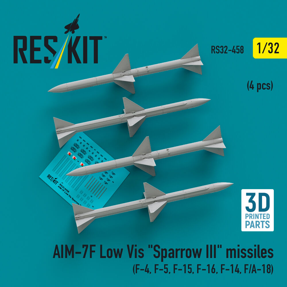 AIM-7F Low Vis Sparrow III missiles (4 pcs) (F-4, F-5, F-15, F-16, F-14, F/A-18) (3D Printed)