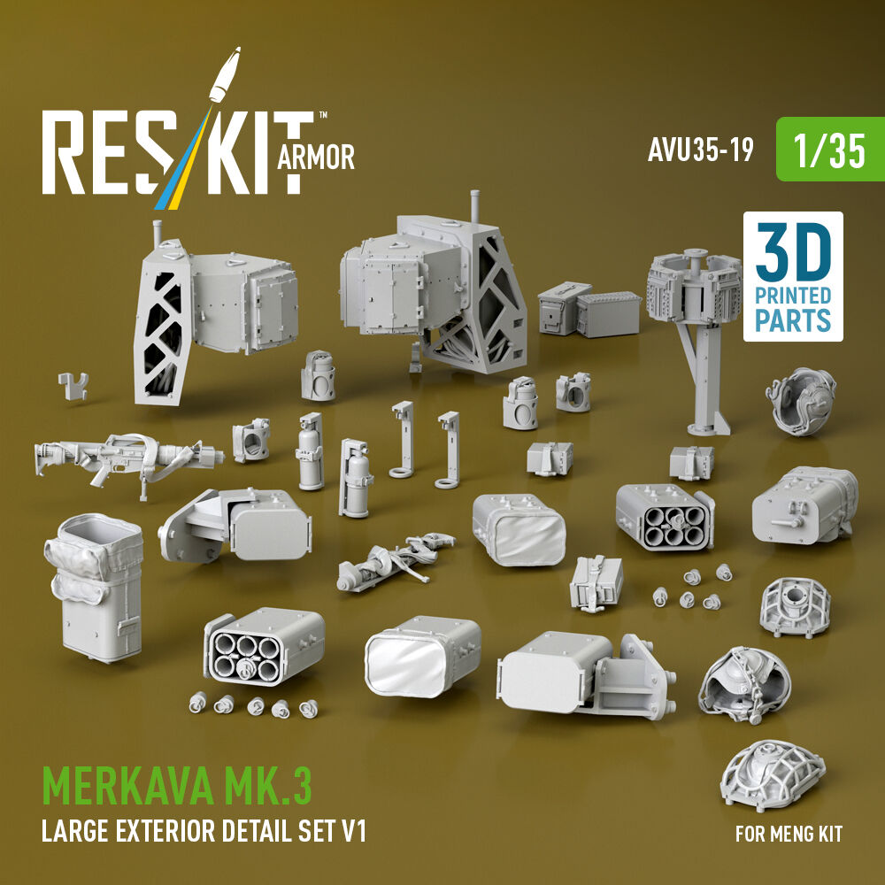 Merkava Mk.3 large exterior detail set V1 (3D Printed) for Meng